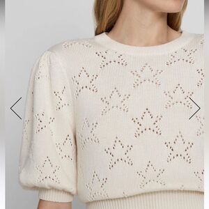 7 For All Mankinf Puff Sleeve Pointelle Sweater Antique White Stars size small